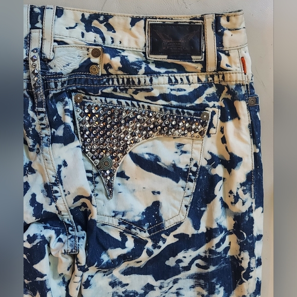 ROBIN'S JEAN LNG FLP MEN'S ACID DYE STUDDED POCKETS BOOT LEG JEANS SIZE 42 X 30 - Picture 3 of 12